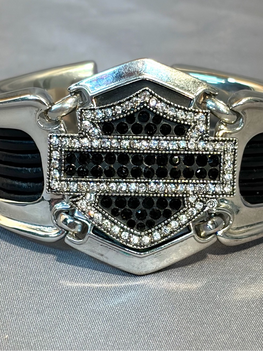 Harley-Davidson Silver and Black Shield Crystal Bracelet